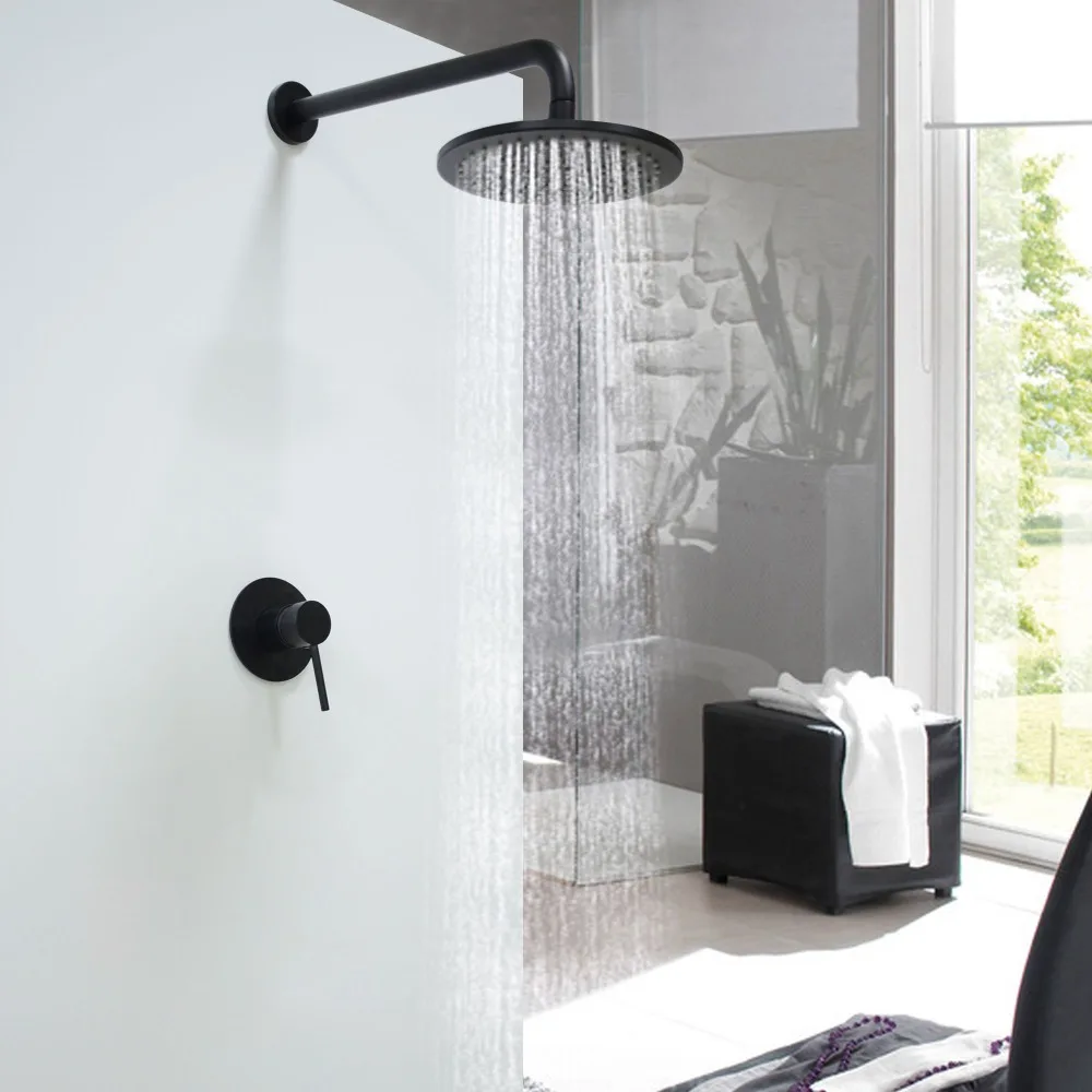 

Free ship Round Design BLACK color wall mounted shower mixer faucet solid brass 20cm shower head