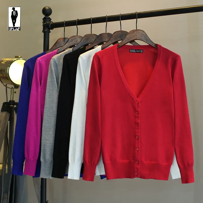 2016 УР 01 Многоцветный Осень Зима Простой V Шеи Вязать мода Плюс Размер Дешевые