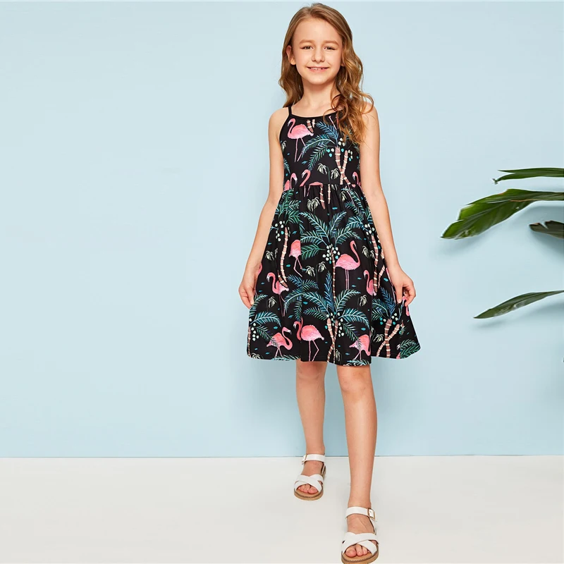 SHEIN Kiddie/красное платье в горошек с рюшами и открытыми плечами для девочек г. летнее расклешенное платье до колена с короткими рукавами для отдыха в стиле бохо