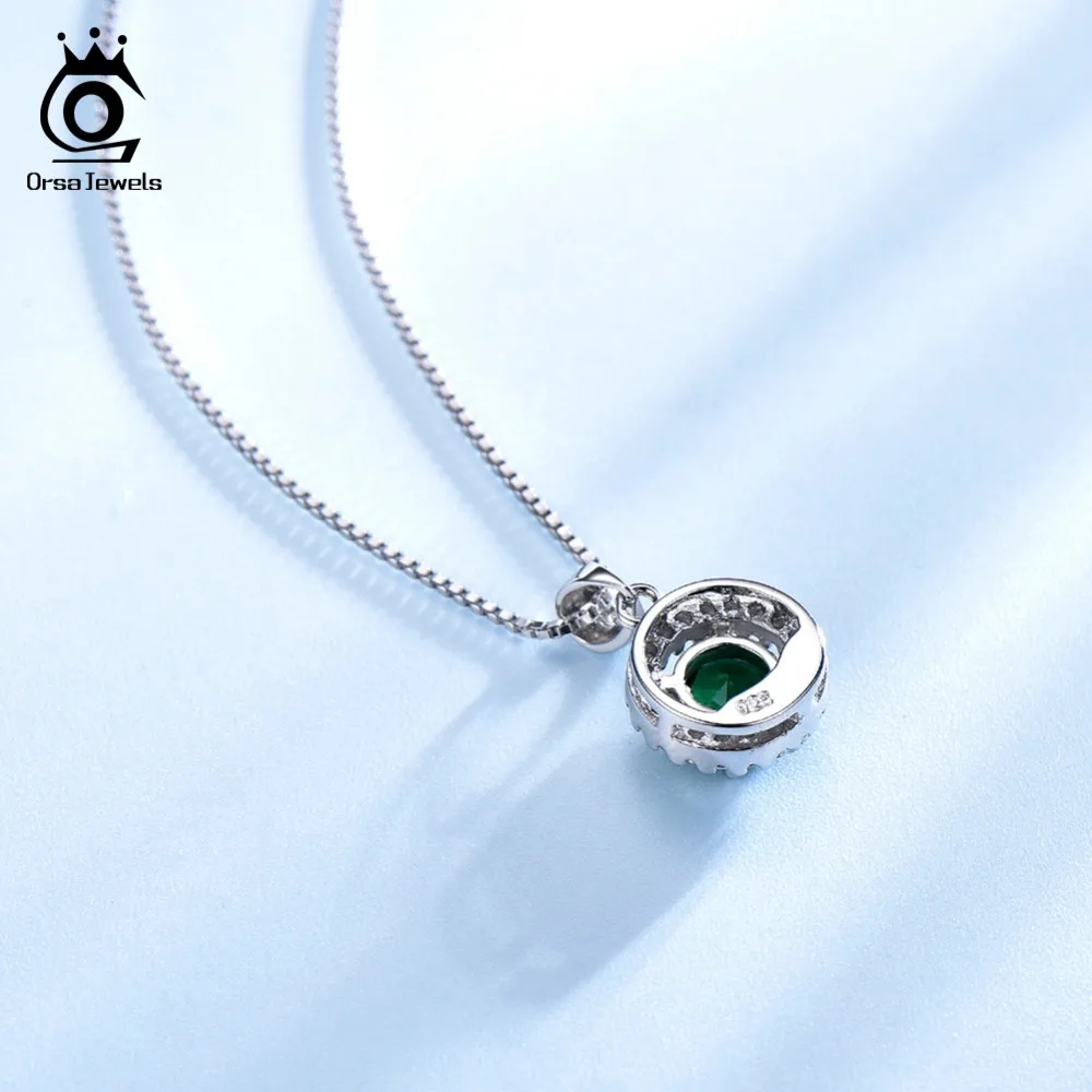 ORSA JEWELS женское серебряное ожерелье из натуральной 925 пробы, имитирующее круглый нано изумруд AAA Блестящий CZ кулон, Женские Ювелирные изделия VSN03