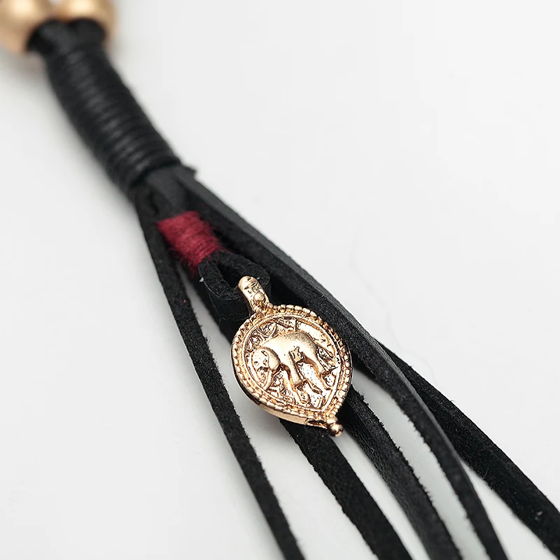 

2017 Black Rope Faux Leather Choker Necklace Long Women Gift Hot Water Drop Howlite Geometric Pendant Necklace MYC06076
