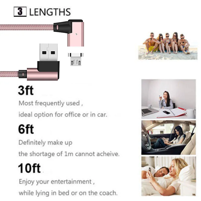 3 фута/6 футов/10 футов Магнитный Магнит L изгиб локоть Micro USB адаптер зарядное