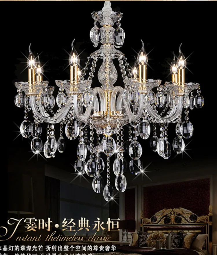 8-arm Lawrence antique gold candle Led chandelier crystal light hotel villa parlor clear pendant chandeliers candelabro | Лампы и