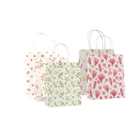 50 pcslot sweet flower printed kraft paper bag festival gift bags paper bags with handles children gift bags 18x15x8cm