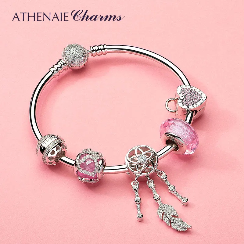 ATHENAIE, 925 пробы, серебро, прозрачный и розовый CZ, влюбленный Шарм для оригинальных браслетов на День святого Валентина, сделай сам, бисер для женщин, Ювелирное Украшение