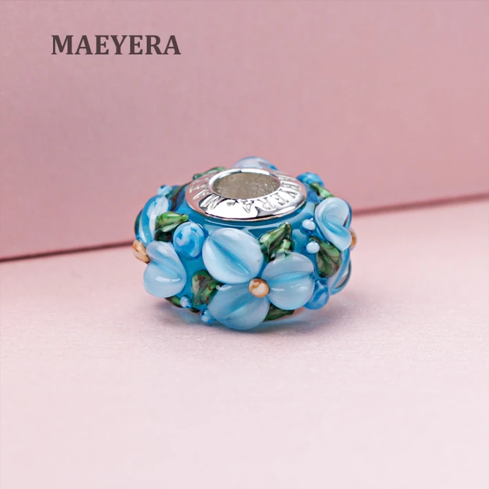 MAEYERA подлинное 925 пробы серебро светильник синий стерео лепестки из муранского