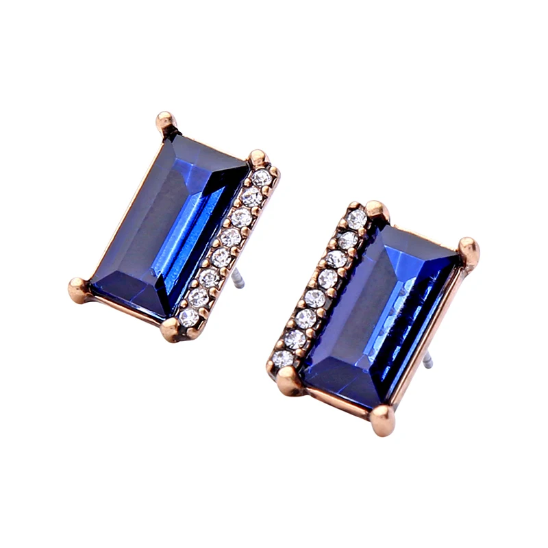 Роскошные женские серьги-гвоздики геометрические Синие серебряные серьги для
