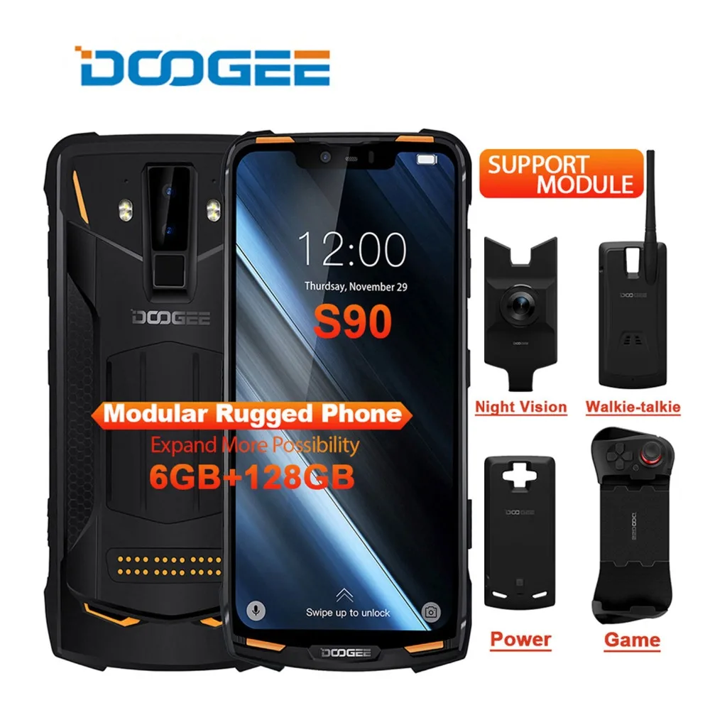 IP68/IP69K DOOGEE S90 модульный прочный мобильный телефон 6,18 дюймов дисплей 5050 мАч Helio P60 Восьмиядерный 6 ГБ 128 ГБ Android 8,1 16,0 M Cam