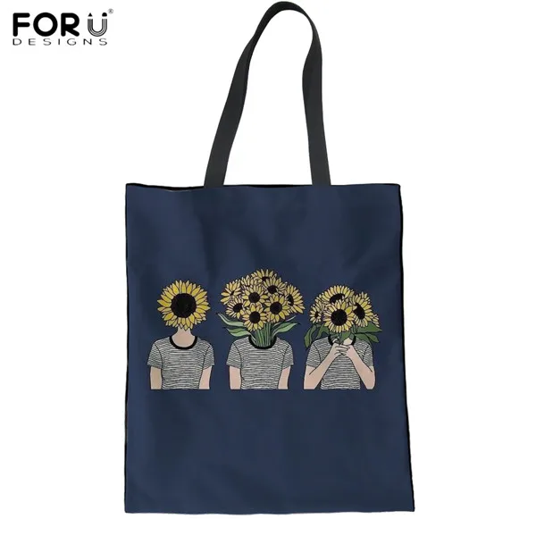 FORUDESIGNS/забавные с рисунком подсолнуха холщовые женские сумки многоразового использования для покупок Eco-friendy Tote сумки на плечо для дам сумки-шопперы - Цвет: HM035Z22