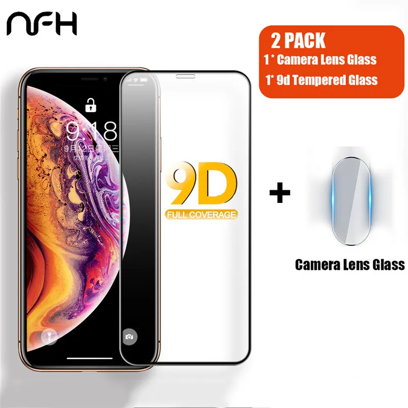 

2 in 1 ALL Camera Lens Glass on the For iPhone X XR XS Max Full Cover Tempered Glass Screen Protector For iPhone 8 7 6 6s Plus