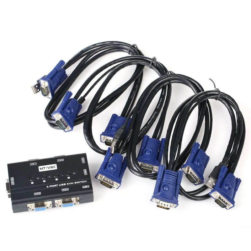 Ручной VGA KVM-переключатель с 4 портами USB-консолью и оригинальным кабелем 1