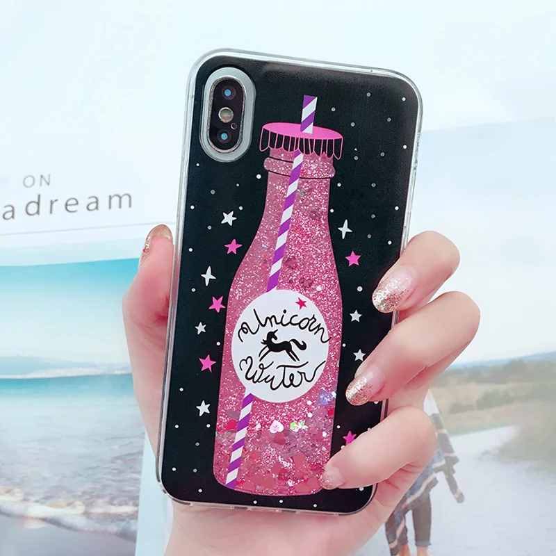 Чехол для iPhone XR X XS Max чехол жидкий зыбучий песок блеск 6 6s 7 8 Plus 5S SE бутылка молока