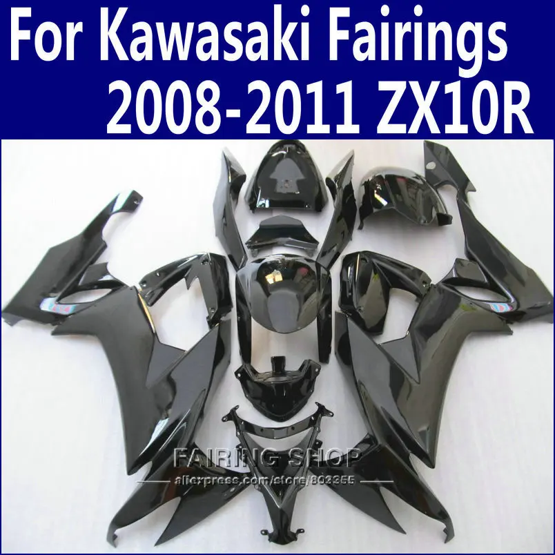 طقم انسيابية للدراجات النارية ، طقم جسم أسود بالكامل لـ Kawasaki Ninja ZX10R ، 2011 ، 2009 ، 2010 ، 2008 ، 08 ، 09 ، 10 ، 11 ، جودة عالية ، EMS free n46