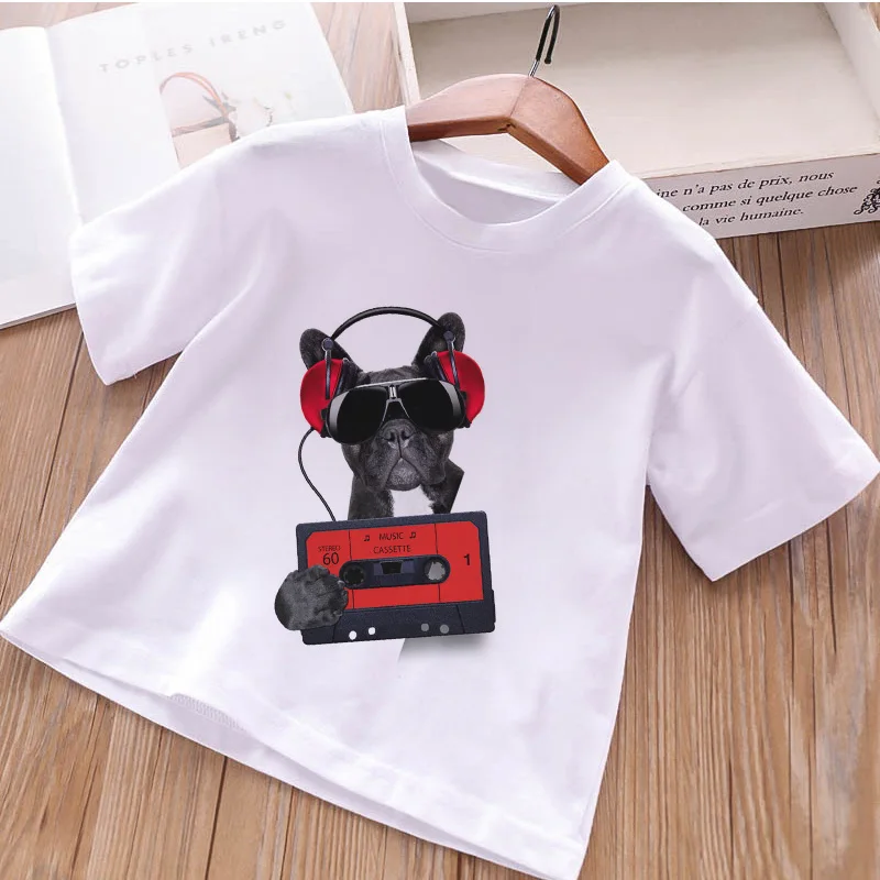 Harajuku Cartoon Cotton Girls Shirt New Fashion Vintage T Shirt Kid Cute Dog Animal Print Punk Rock Streetwear Boys Tshirts - Цвет: 384