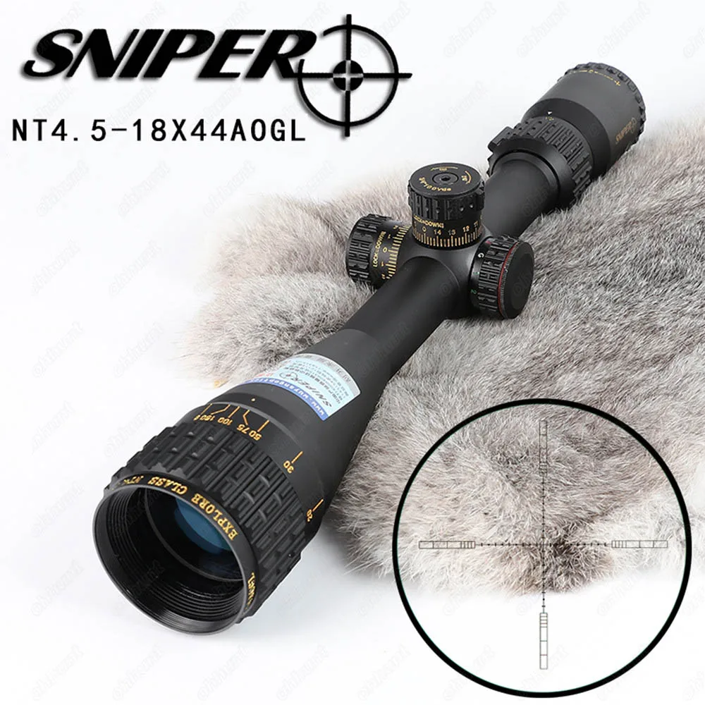 Sniper NT 4.5-18X44 AOGL Riflescope Tactical Rifle Scope RGB Illuminated Glass Reticle Full Size Hunting Optics Sight with Rings | Спорт и