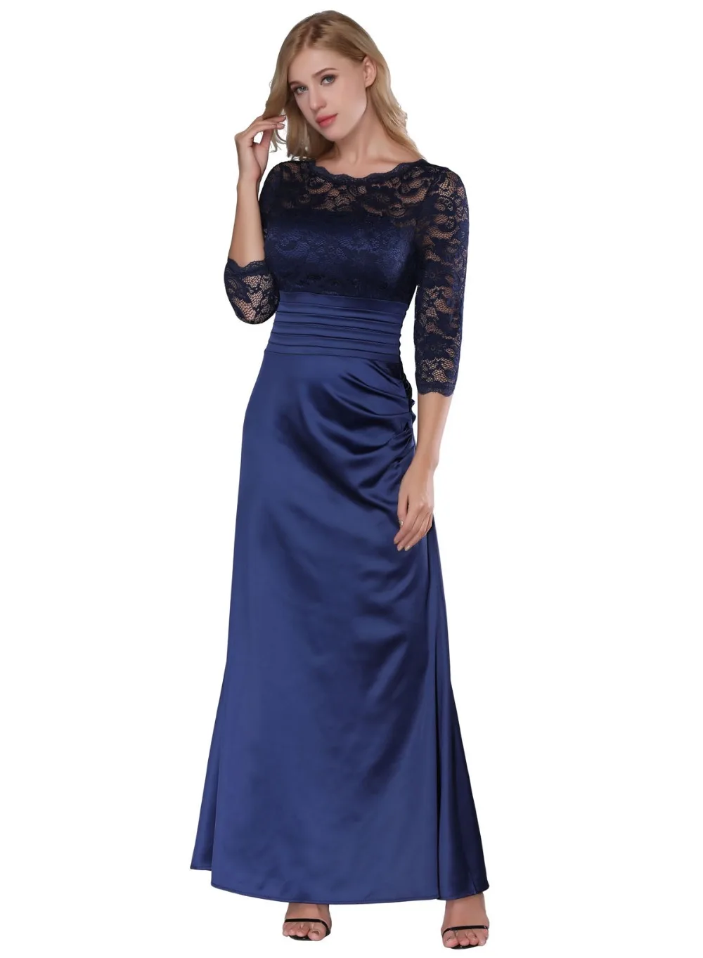 Vintage Lace Dresses - Retro Floral Dress Classy Long Gown For Women Slim Ruched Wedding Maxi | Женская одежда