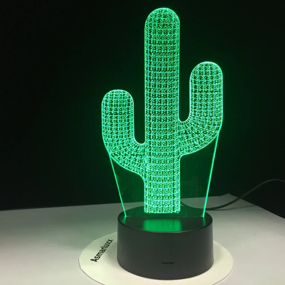 Милый кактус Форма 3D Цвет светодиодный Ночной светильник 7 изменение Usb