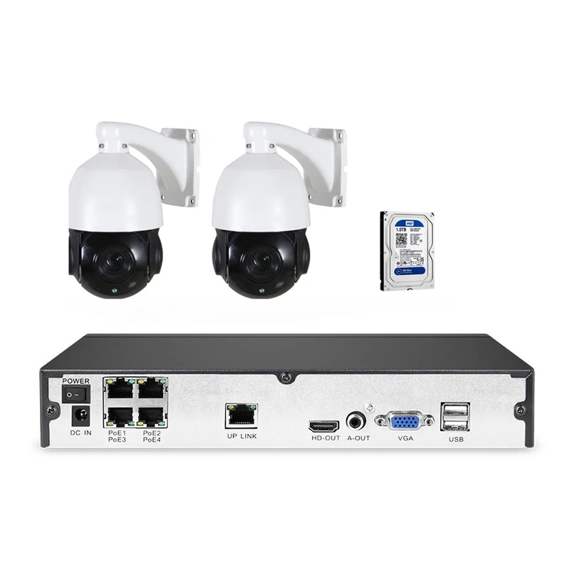 Скоростная купольная камера ONVIF POE 4 МП 5 Мп IP PTZ канальная 4POE NVR 1 ТБ HDD наружная