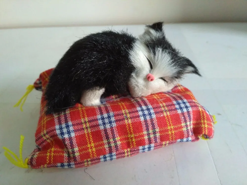 

simulation cat model 10x9x5cm plastic&furs black cat with mat handicraft prop home decoration gift p0177