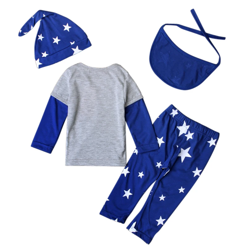 Hot Long Sleeve Baby Boy Clothing suit Children Set Newborn Clothes Cotton Stars Outfit Hat+Bib+T-shirt+Pants DS40 |