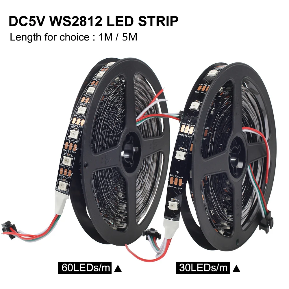 5 в полноцветная WS2812 Светодиодная лента RGB 30/60/144 светодиодов/m умная IC WS2812B