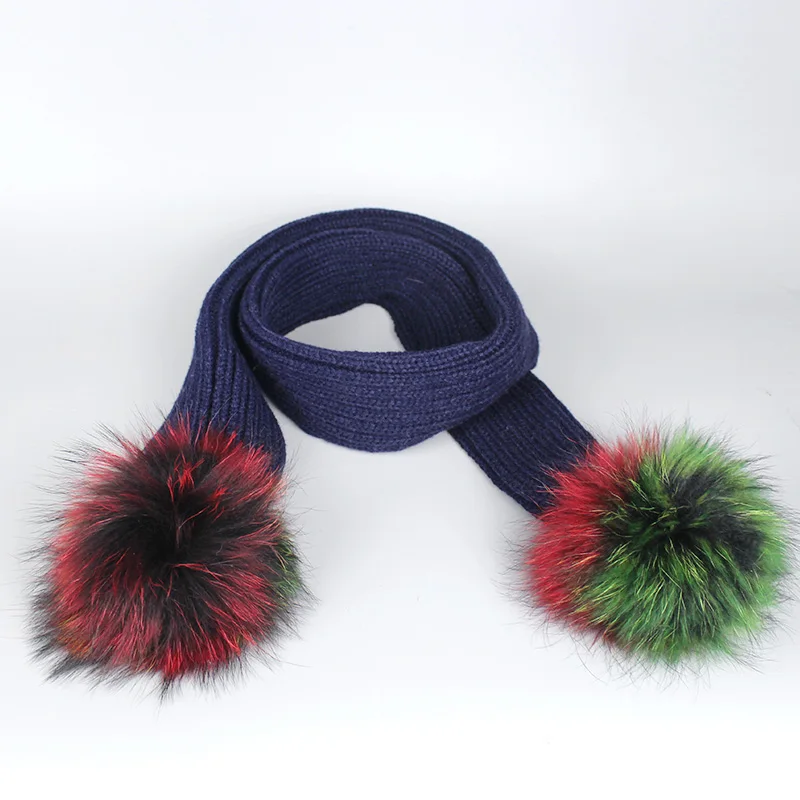 Scarf Navy Женская и детская Шапка-бини, повседневные разноцветные шапки с помпонами, шапки с помпоном из меха лисы и енота для девочек, женские зимние теплые вязаные шапки Skullies - Цвет: Scarf Navy