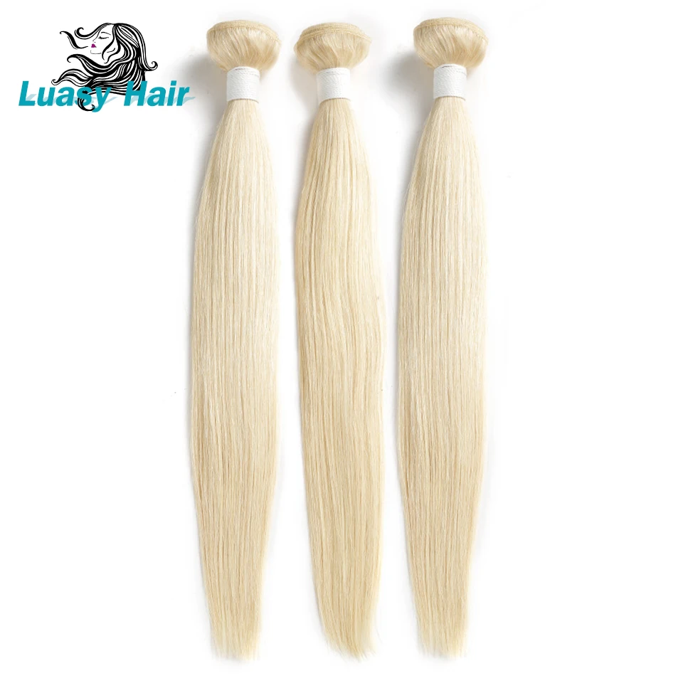 Luasy перуанские прямые волосы Remy 613 блонд человеческие пряди с закрытием 4x4 кружева
