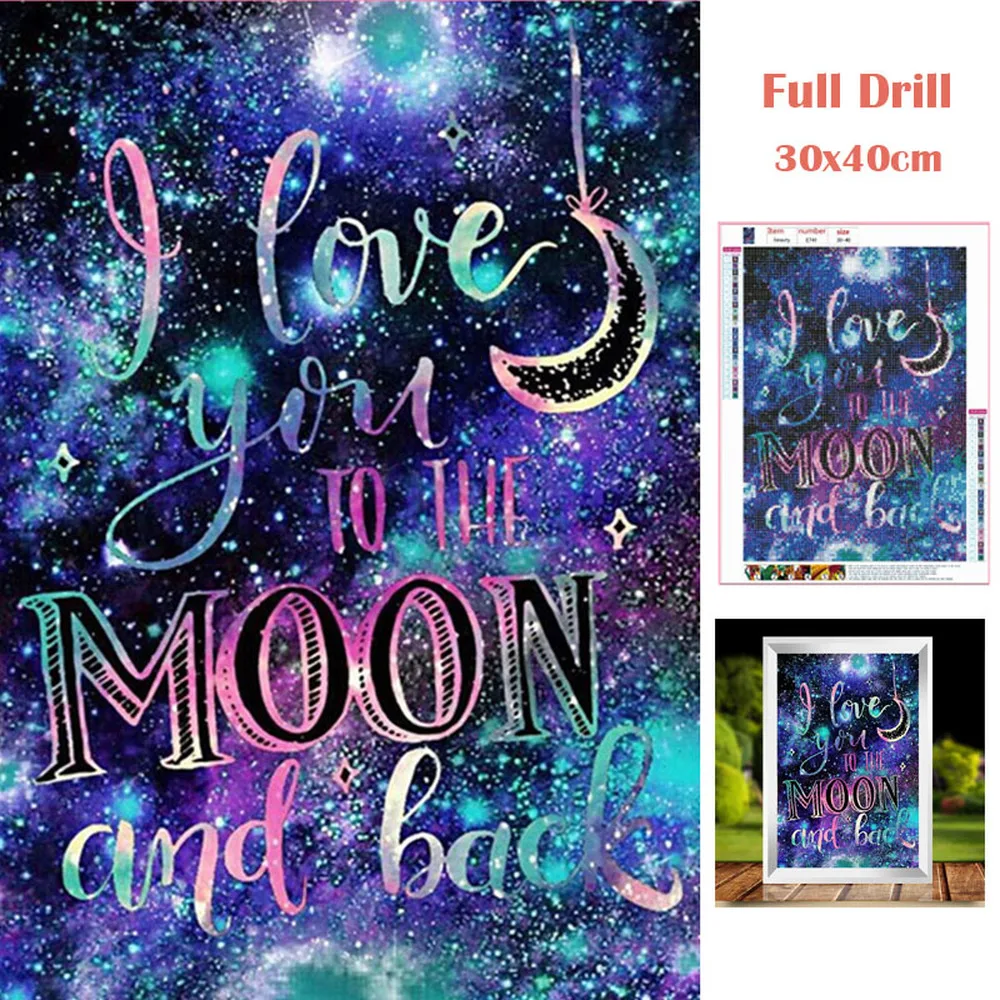 Полная дрель Love You To The Moon Letter 5D алмазная картина DIY Набор для вышивки крестом