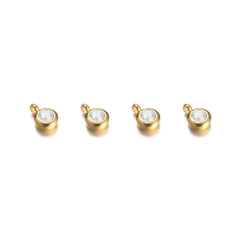 gold white color 10 шт./лот торговля, маленький круглый из нержавеющей стали кристалл циркониевые амулеты для DIY Ожерелье Браслет Подвески для изготовления ювелирных изделий - Окраска металла: gold white color