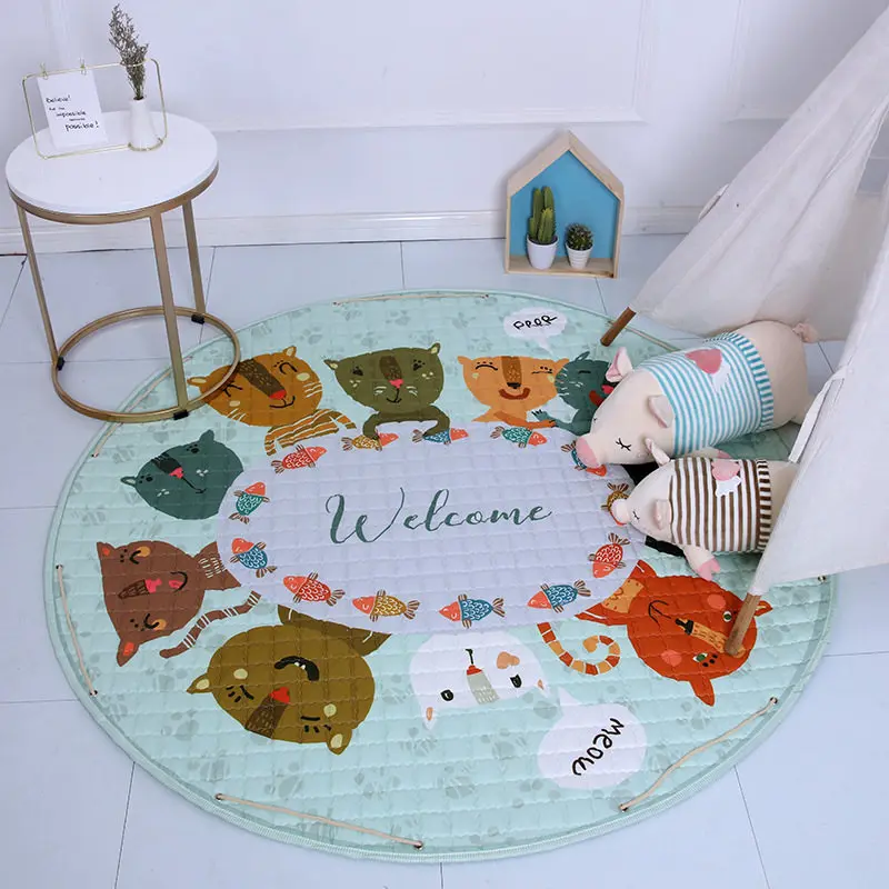 150cm Baby Developing Crawling Mat Children Picnic Play Mats Round Child Toys Kids tollder Carpet Soft Baby Rug Play Mat - Цвет: cat
