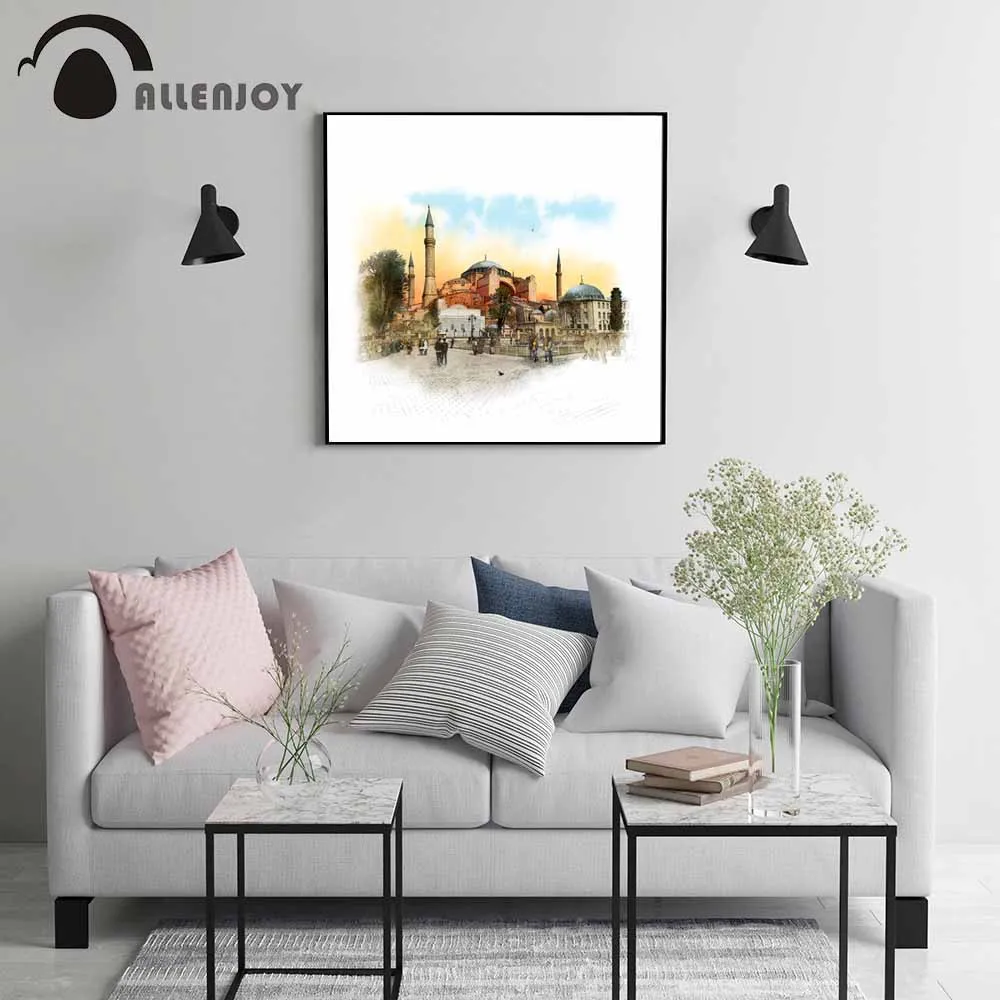 Allenjoy Istanbul Turkey Canvas Paintings Hagia Sophia Sketch Landscape Pictures Watercolor Famous City Living Room Wall Poster | Дом и сад