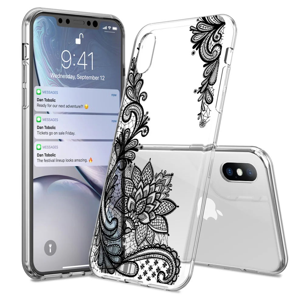 Чехол для телефона Lovebay для iPhone 6, 6s, 7, 8 Plus, X, XR, XS, Max, 5, 5S, SE, роскошный сексуальный кружевной чехол с мандалой и цветами, прозрачный мягкий чехол из ТПУ для iPhone X