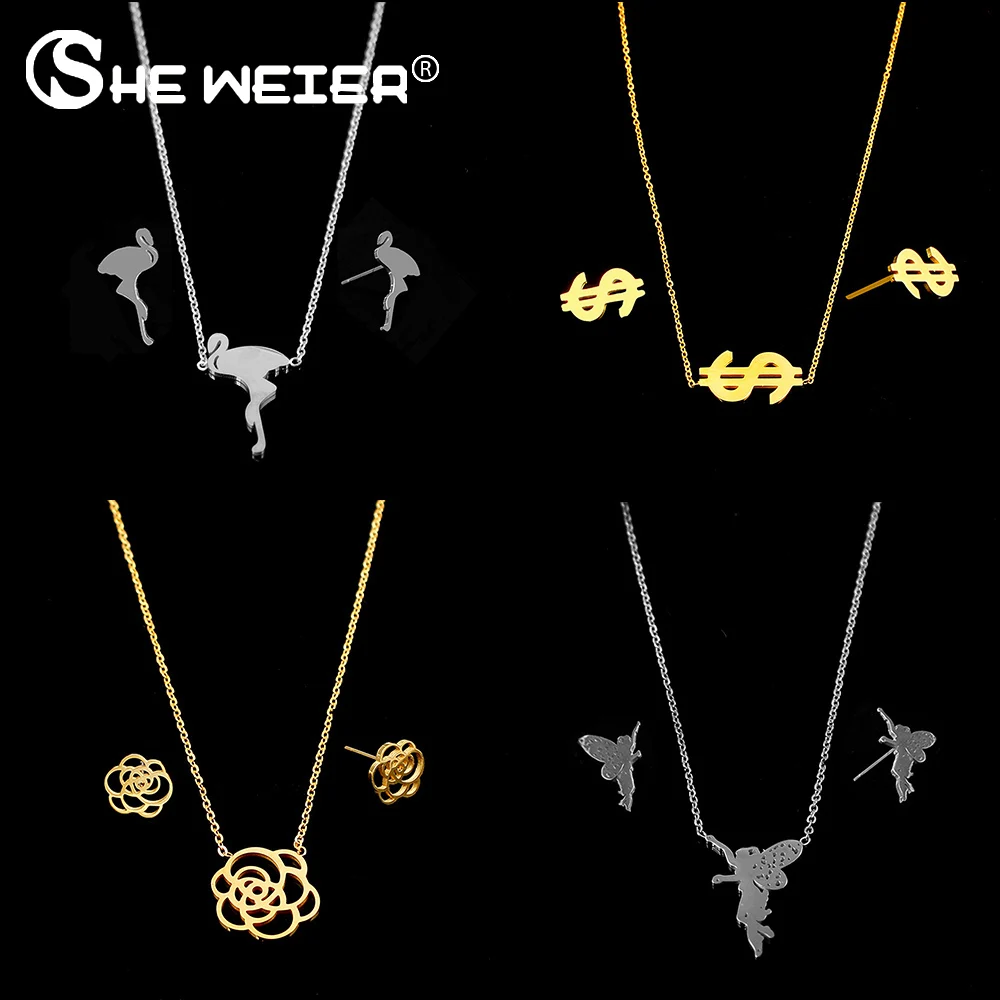 SHE WEIER наборы свадебных ювелирных изделий из нержавеющей стали ювелирные