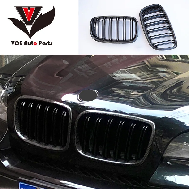 E70 E71 M sport двойная решетка из углеродного волокна Глянцевая черная передняя для