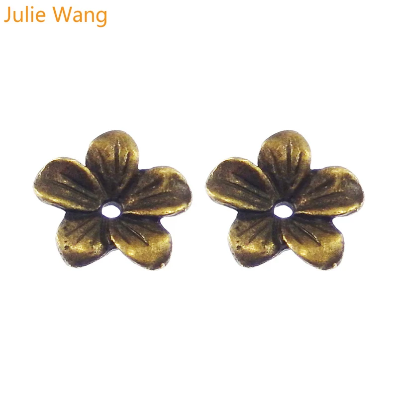 Julie Wang 60 шт./лот Античная бронзовая бусина в форме цветка из сплава Подвески для