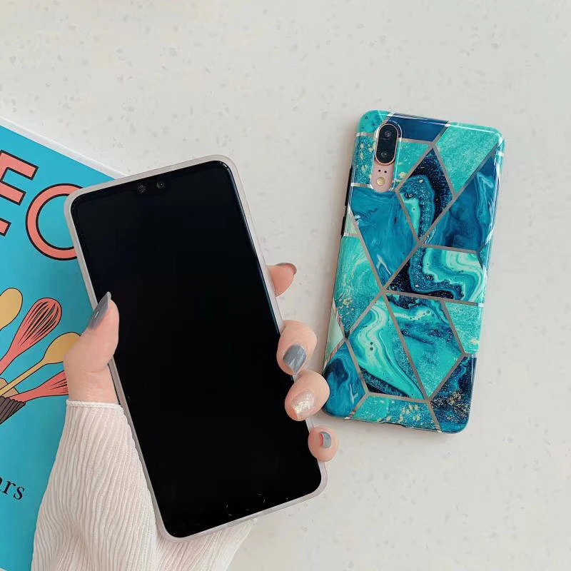 Покрытие геометрический мрамор телефонные чехлы для huawei P20 P30 Pro Lite mate 20 Pro Lite Противоударная мягкая IMD задняя крышка