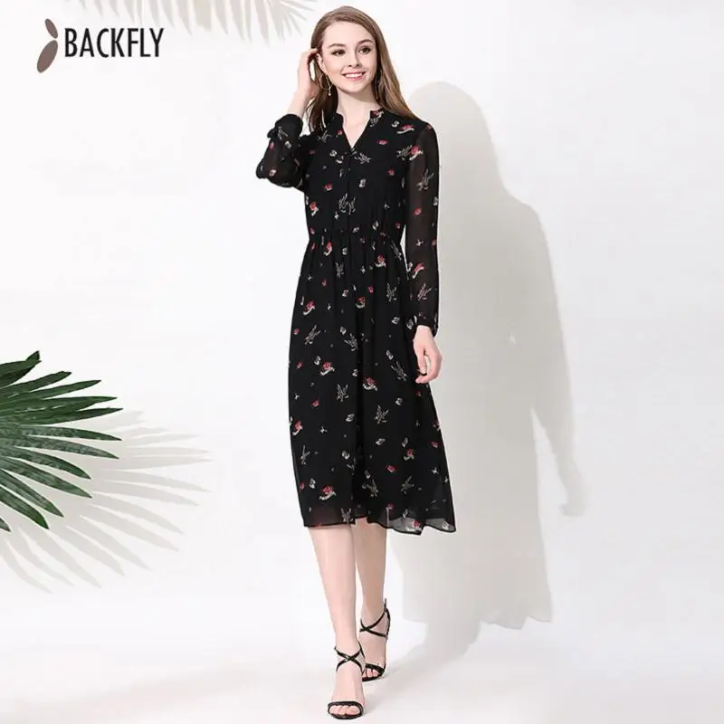 BACKFLY Для женщин s платья новое поступление 2018 шифоновое платье v образным вырезом