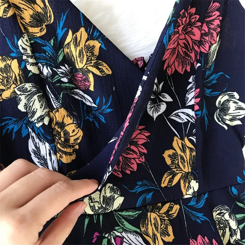 Boho V образным вырезом сексуальное летнее платье с цветочным принтом Нерегулярные Спагетти ремень миди женское повседневное асимметричное богемное пляжное платье