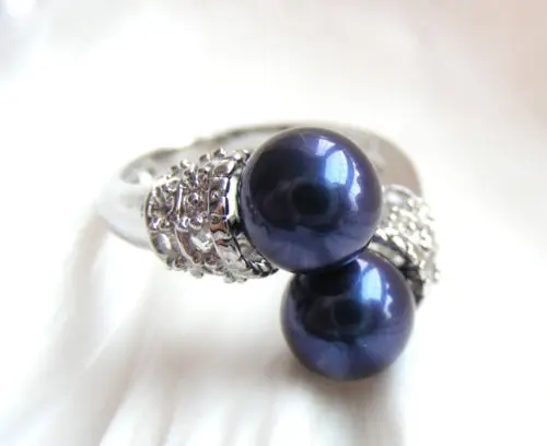 Бесплатная доставка кольцо с чудесными жемчужинами в виде близнецов 8 мм синего и