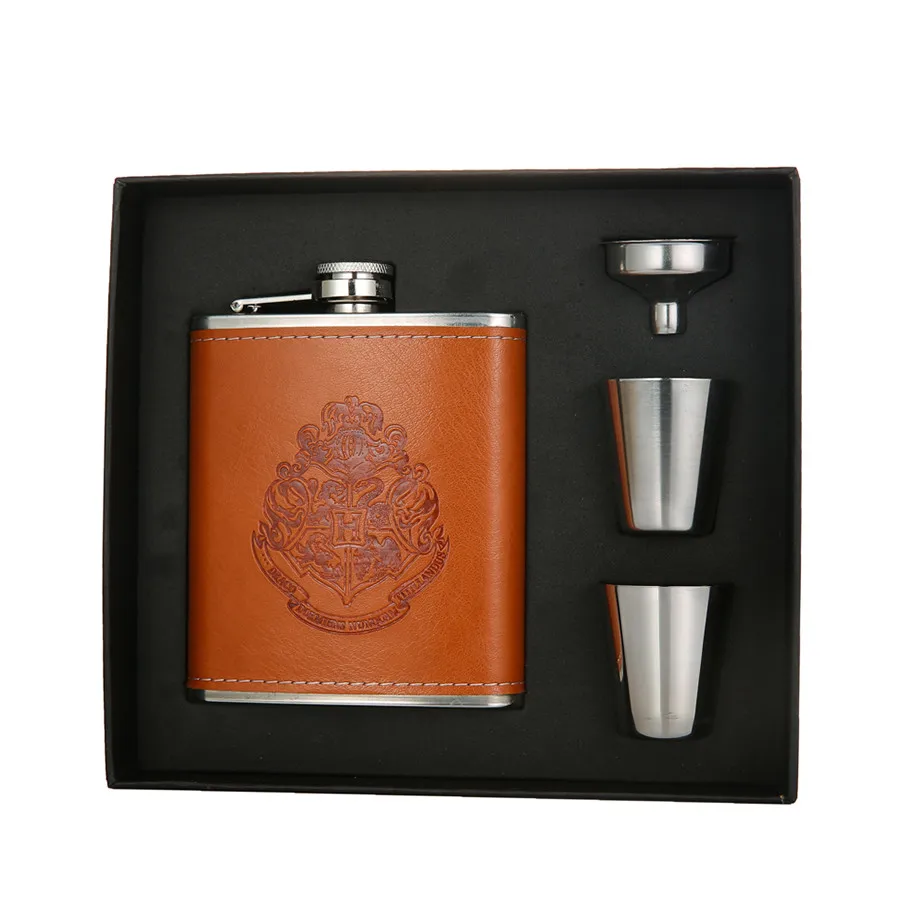 Brown Magic Set BIUBIUTUA 7 унций роскошный из нержавеющей стали спирт хип набор фляг бутылка виски кожа кувшин вино подарок фляга набор мини-колба для мужчин - Цвет: Brown Magic Set