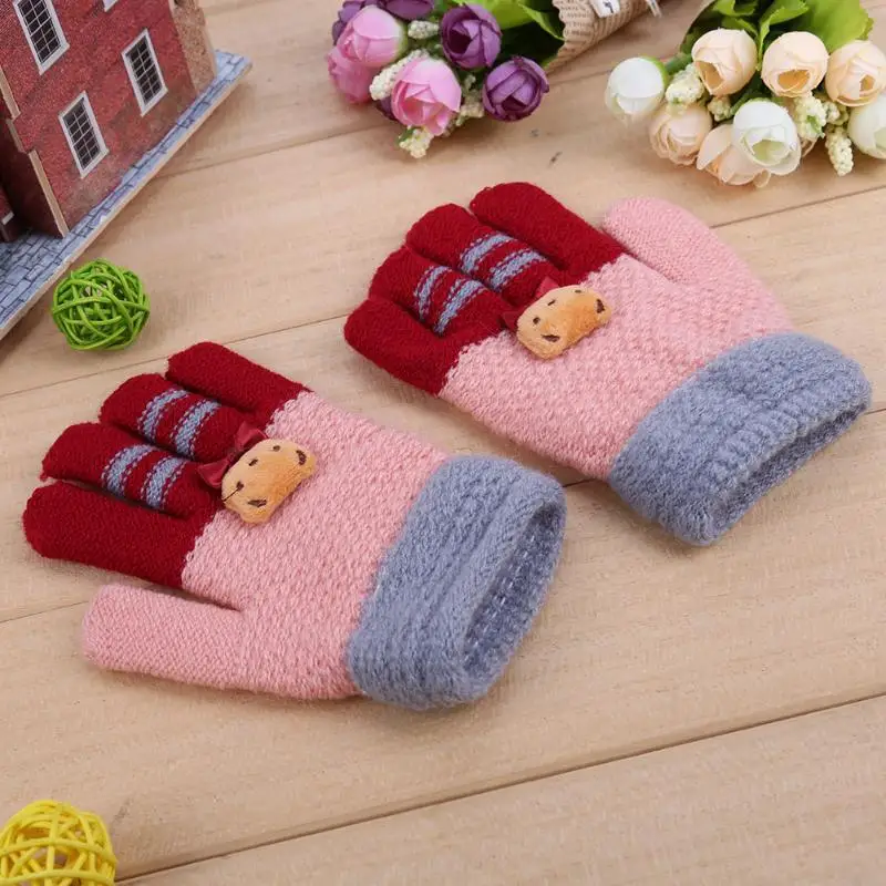 Autumn Winter Kids Gloves Fashion Elastic Warm Girls Full Finger Cute Cartoon Children Knitted Stretch Mittens Ski | Детская одежда и