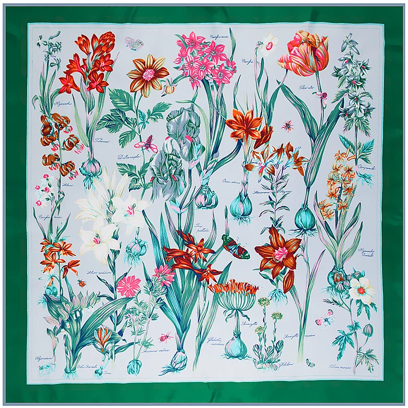 Женский шелковый шарф с цветочным принтом 100% x 130 см|silk square scarf|square scarfbrand women scarf |