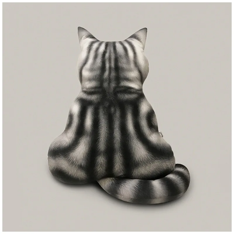 Cute Creative 3D Cat Back Shadow Pillow Black Cat Cushion Plush Funny Toy with Tail Animal Simulation Doll Cat Gifts