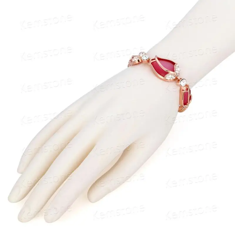 Kemstone Rose Flower Link Bracelet Cat's Eye Stone Cubic Zirconia Gold Color Women Fashion Jewelry | Украшения и аксессуары