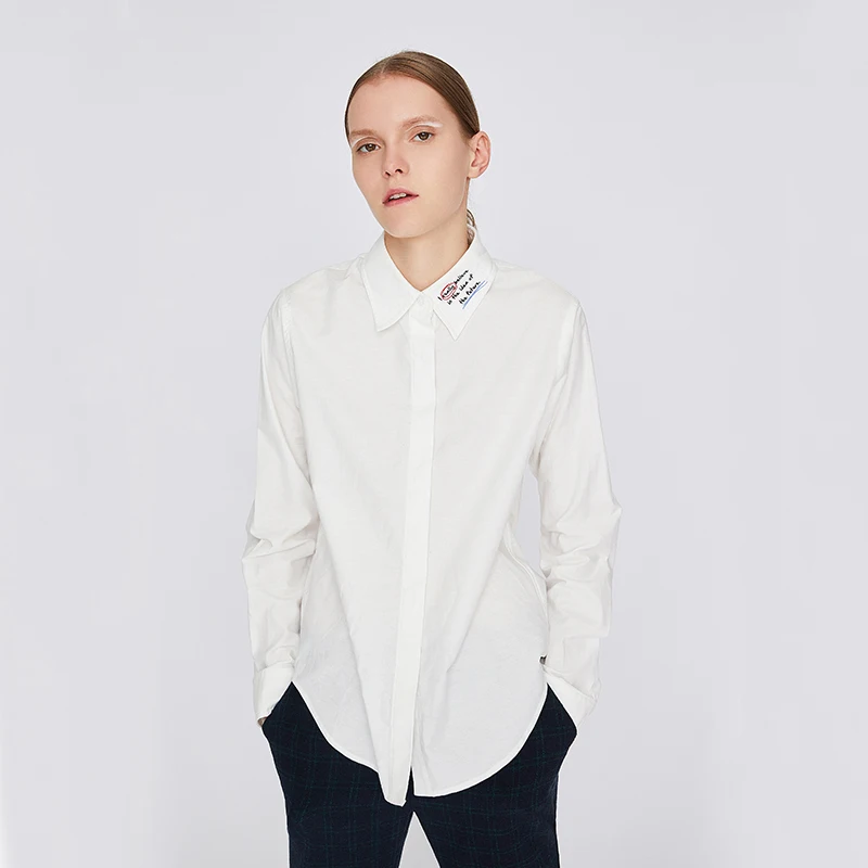 Toyouth New Blue POLO Neck Women Blouse And Shirts Embroidery Harajuku Cotton Camisas Mujer Plus Size Female Blouses Tops| |