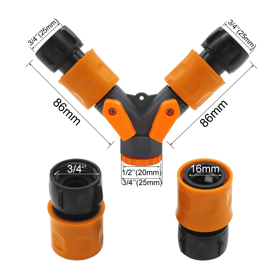 1 SET Faucet Tap Y Type Garden Water Hose Splitter with Shut Off &amp 3/4'' Female Threaded Quick Adapter Drip Irrigation Fitting | Дом и