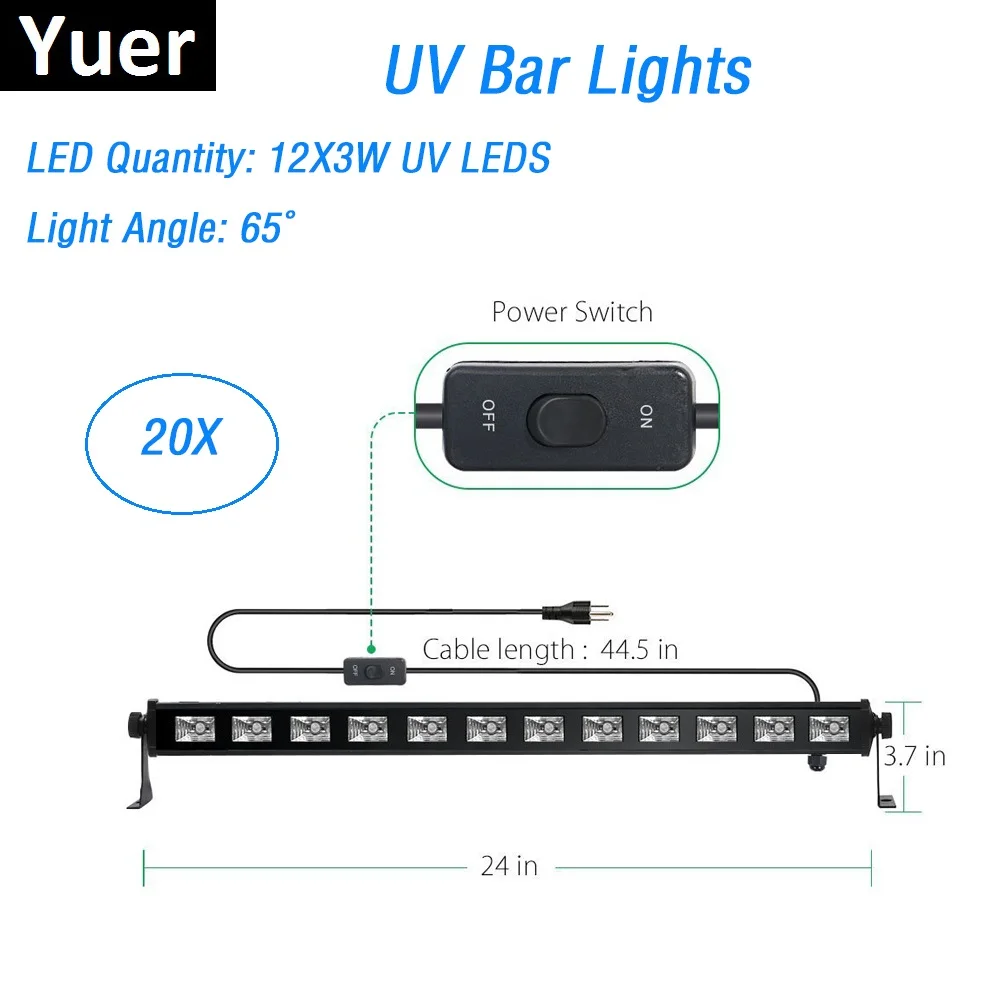 구매 UV LED 바 블랙 조명 12x3w 벽 워시 조명 할로윈 글로우 파티 호텔 클럽 DJ 무대 블랙라이트 기숙사 파티 블랙 컬러