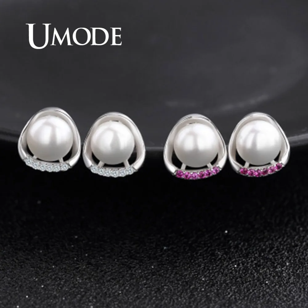UMODE, большие серьги с пресноводным жемчугом, 925 пробы, серебряные серьги-гвоздики с кубическим цирконием для женщин, хорошее ювелирное изделие, s925 ULE0336