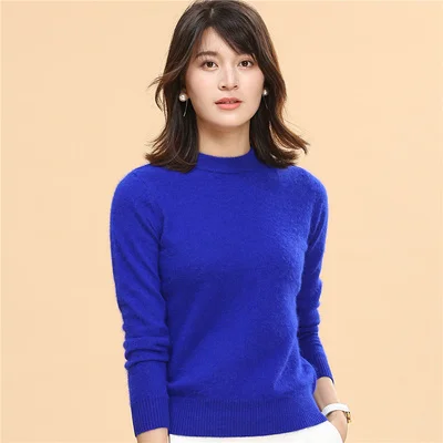 Sapphire blue Suéter de cachemira de gamuza pura súper Калида y suéter de mujer suéter de otoño e invierno suéter de cuello alto para mujer - Цвет: Sapphire blue