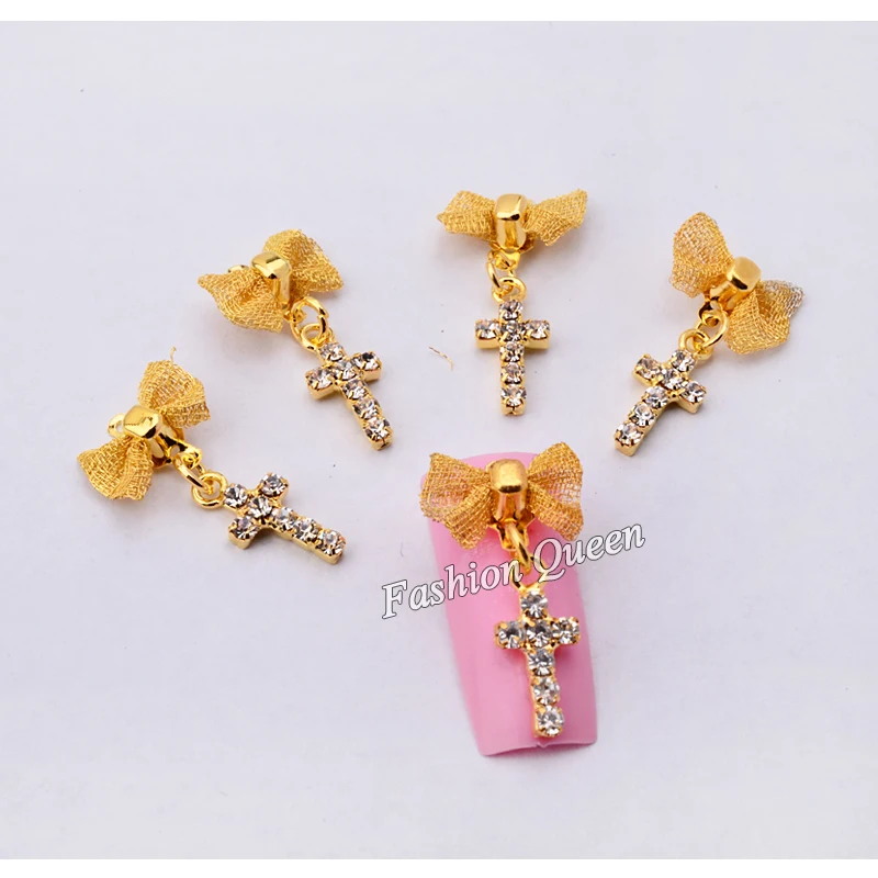 10 шт./лот блестящее украшение для ногтей из золотого сплава со стразами бант